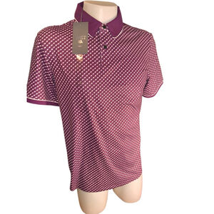 Men's VRST L Burgundy White Contrast Printed Golf Polo Shirt f44